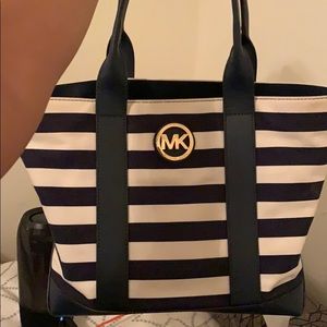 MIchael Kors Canvas striped navy white bag